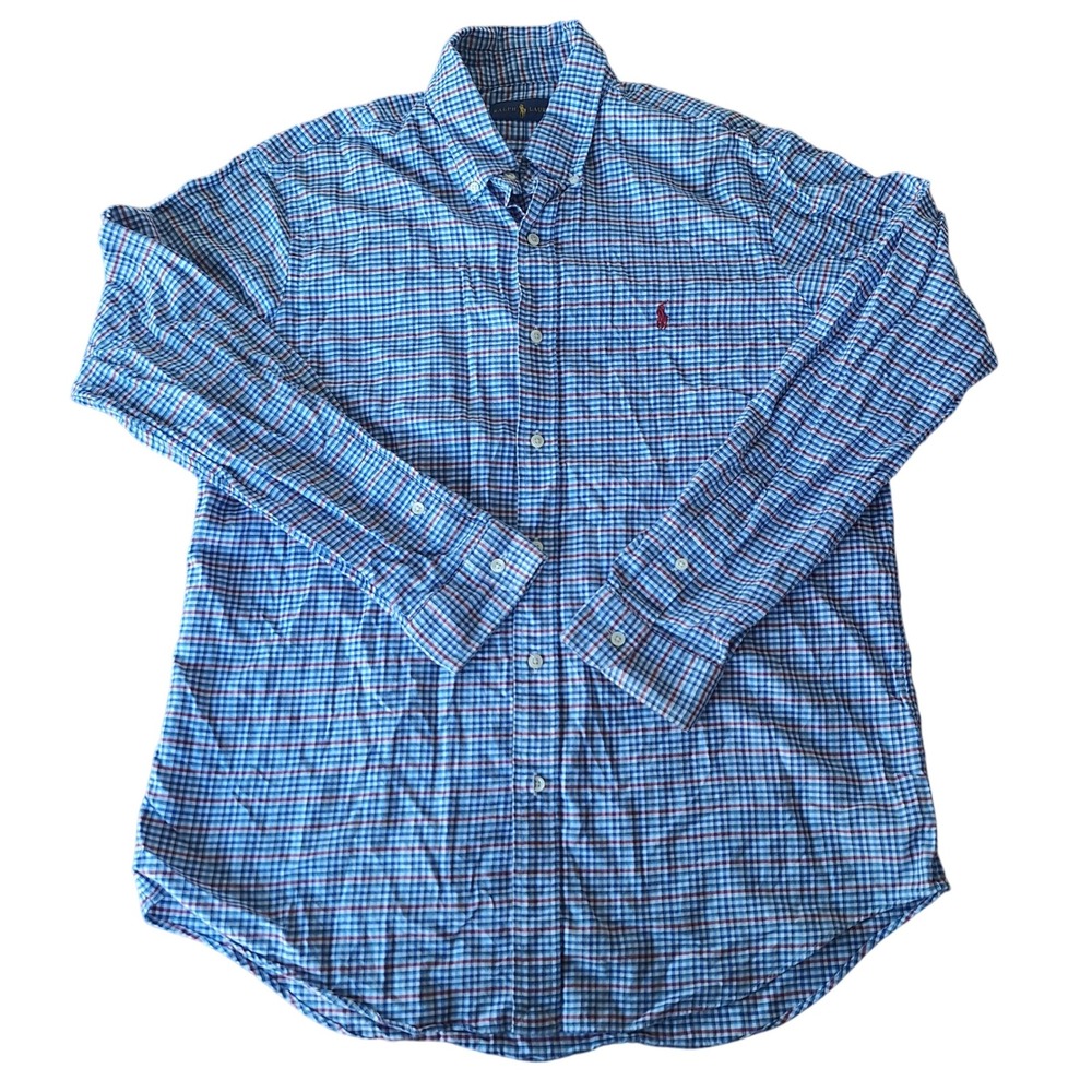 Ralph Lauren Mens L Gingham Checkered Long Sleeve Button Down Shirt